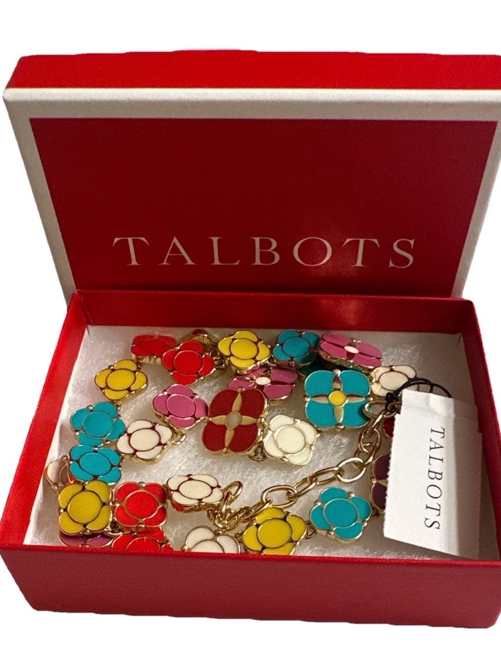 Talbots Enamel Flower Necklace Multicolored Art Deco 18 in. New With Tag And Box